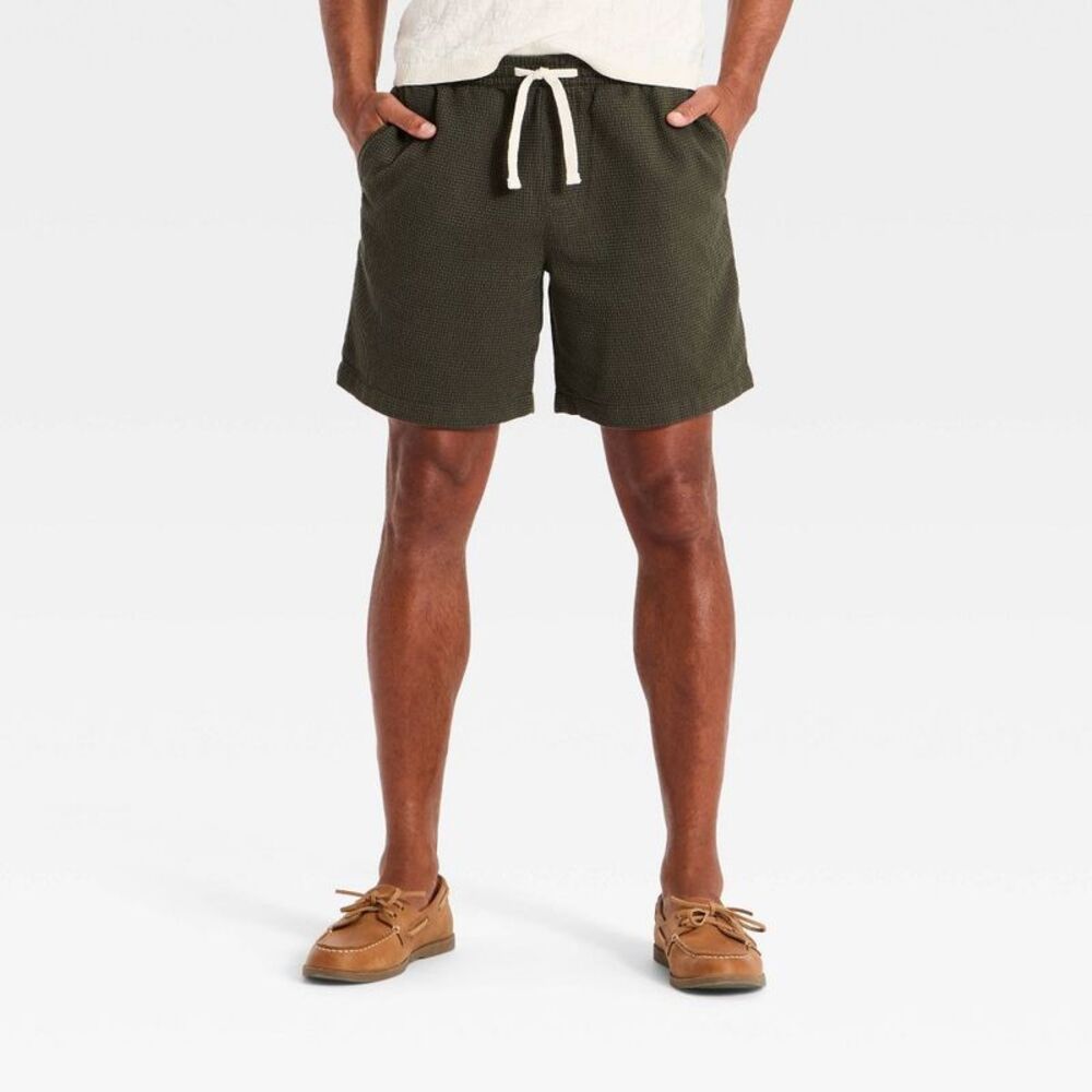 Men's 7" Vintage Waffle Pull-On Shorts - Olive Green L
